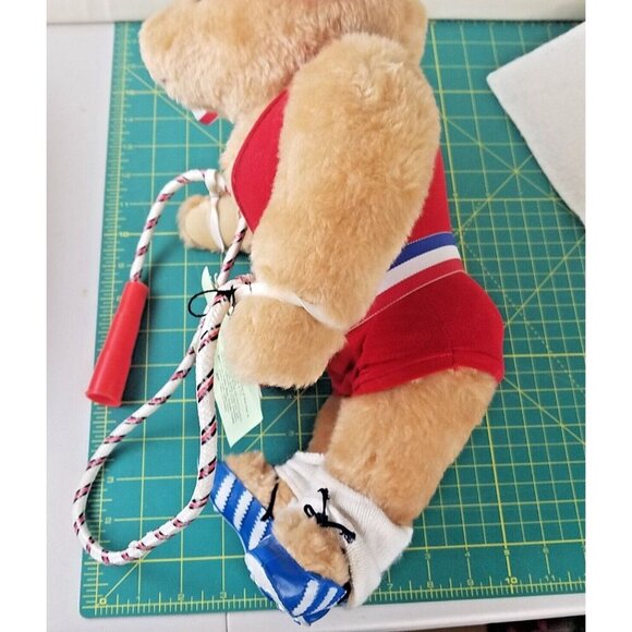 Athlete bear jump rope‎ 16" Plush Dolly Aumiller Jane 1985 honey hill red white - Picture 11 of 12
